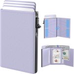 Light Purple Genuine Leather Pop-out ID Wallet